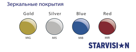 Цвета зеркального покрытия линз с диоптриями Starvision