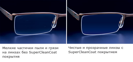 Чистые линзы с очковыми линзами имеющими SuperCleanCoat покрытие